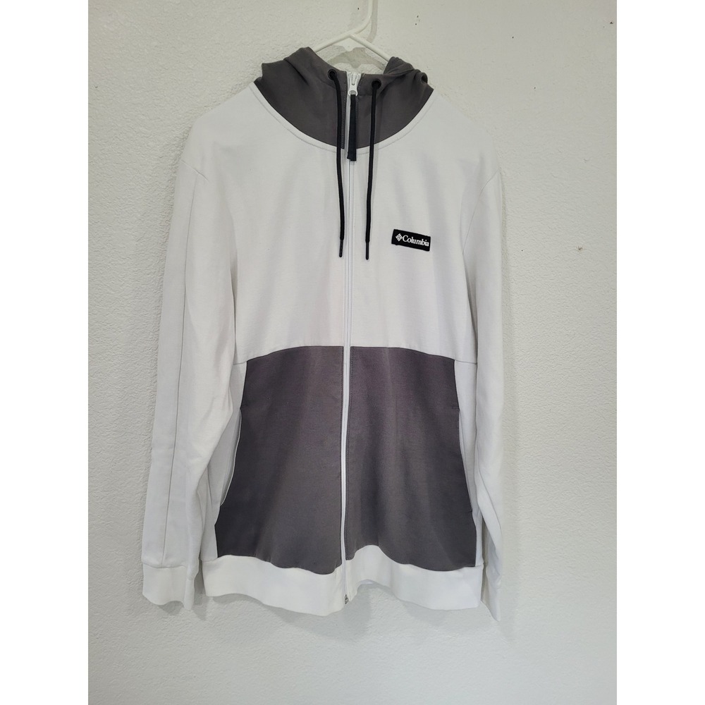 Columbia White Grey Colorblock Zip Up Hoodie Sweatshirt Men Medium #21